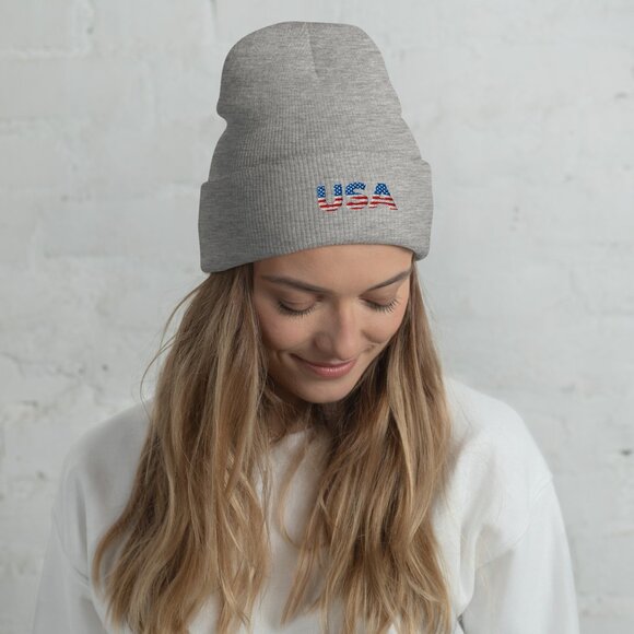 USA Embroidered Cuffed Beanie – Cozy Unisex beanie